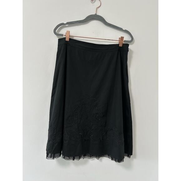 Y2K Vintage Old Navy Flare Skirt Goth Emo Black Embroidery Size 2 Witchy - Picture 1 of 9